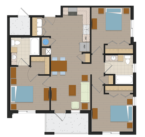 C1-3 Bedroom Floor Plan Image | The Quarry | Key West, FL